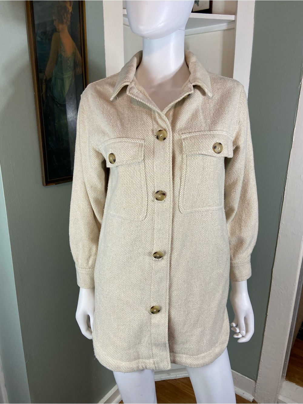 Kids Zara Sz 13/14 Cream Beige Utility Flannel Shacket Jacket Striped Girls Boys